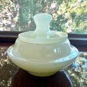 Vintage Green Onyx Marble Lidded Trinket Box Small Stone Jar